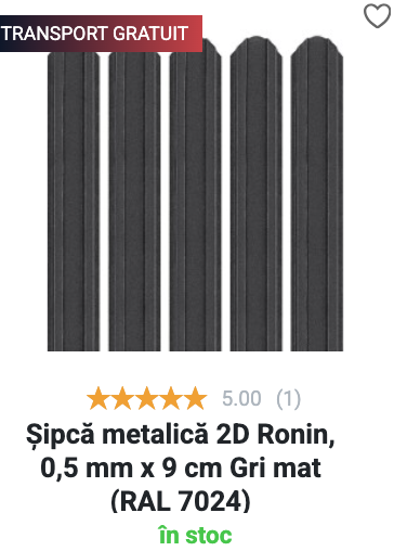 Șipcă metalică 2D Ronin, Gri mat