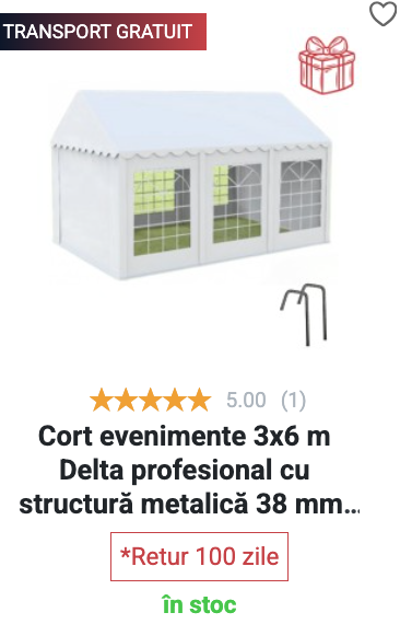 Cort evenimente Delta, 3x6 m - prelată 500 g/mp