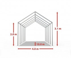 Cort evenimente alb-roșu Delta 4x10 m cu structură metalică 38 mm, prelată UV 500 g / mp-5