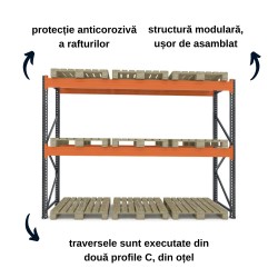 Raft depozit paleți H250 x L348 x A110 cm cu 3 niveluri ProLift-2