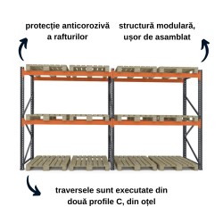 Raft depozit paleți H250 x L627 x A110 cm cu 3 niveluri ProLift-2