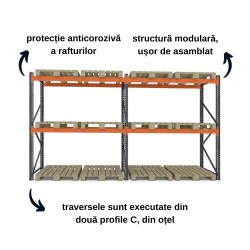 Raft depozit paleți H300 x L627 x A110 cm cu 3 niveluri ProLift-2