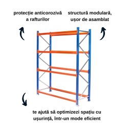 Extensie raft depozit polițe H200 x L276 x A60 cm cu 4 niveluri, nu conține polițe ProLift-2