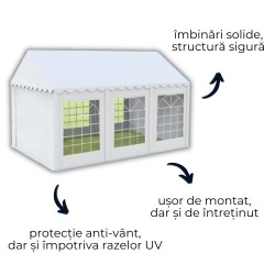 Cort expozițional evenimente alb-roșu Delta 3x6 m cu structură metalică 38 mm, prelată UV 500 g / mp-3