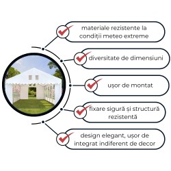 Cort expozițional evenimente alb-roșu Delta 3x6 m cu structură metalică 38 mm, prelată UV 500 g / mp-4