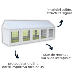 Cort evenimente alb-roșu Delta 4x10 m cu structură metalică 38 mm, prelată UV 500 g / mp-3