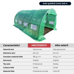 Solar grădină profesional Cortis© 3x8 m + Cadou Vermicompost + Ață-2
