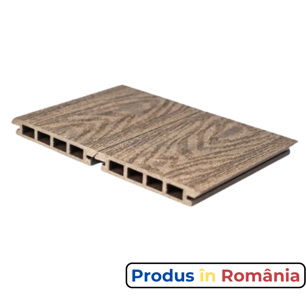 Pardoseală exterioară WPC pentru terase și pontoane 14,2 x 2,3 x 240 cm, Periat o față, Maro închis