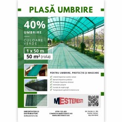 Plasă umbrire 40% 1x100 m tratată UV, 40 g densitate-2