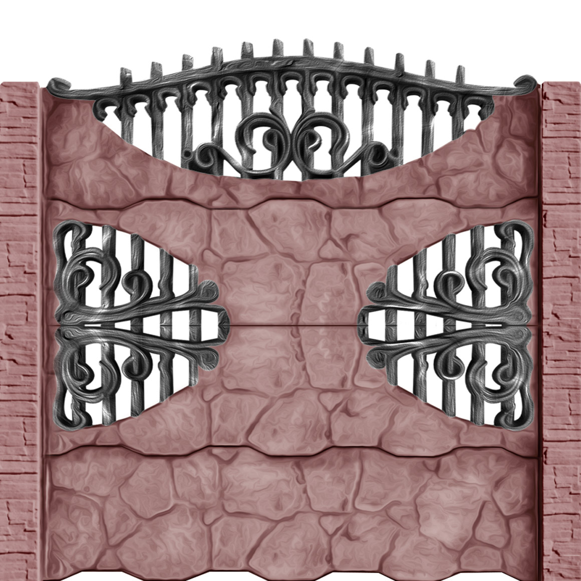 Gard beton Gotic 4 stâlpi cu model piatră 2,1 m